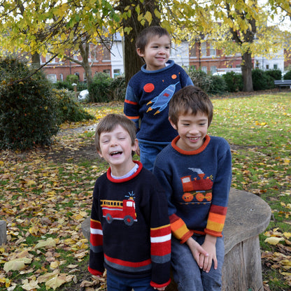 Midnight Navy Fire Engine Hand-Embroidered Alpaca Kids Jumper, photo 4