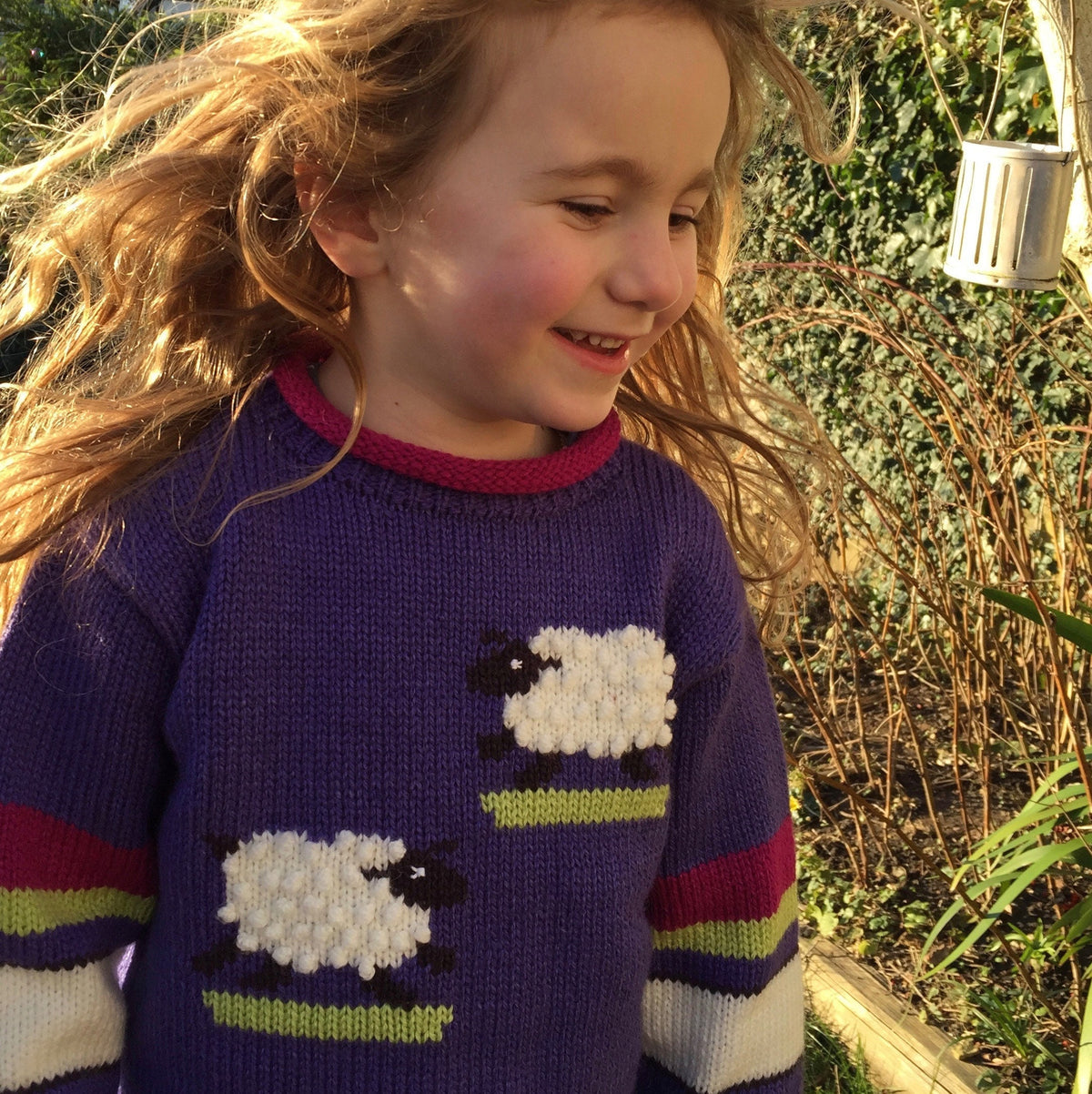 Violet Purple Sheep Hand-Embroidered Alpaca Kids Jumper, photo 2