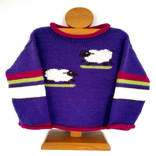 Violet Purple Sheep Hand-Embroidered Alpaca Kids Jumper
