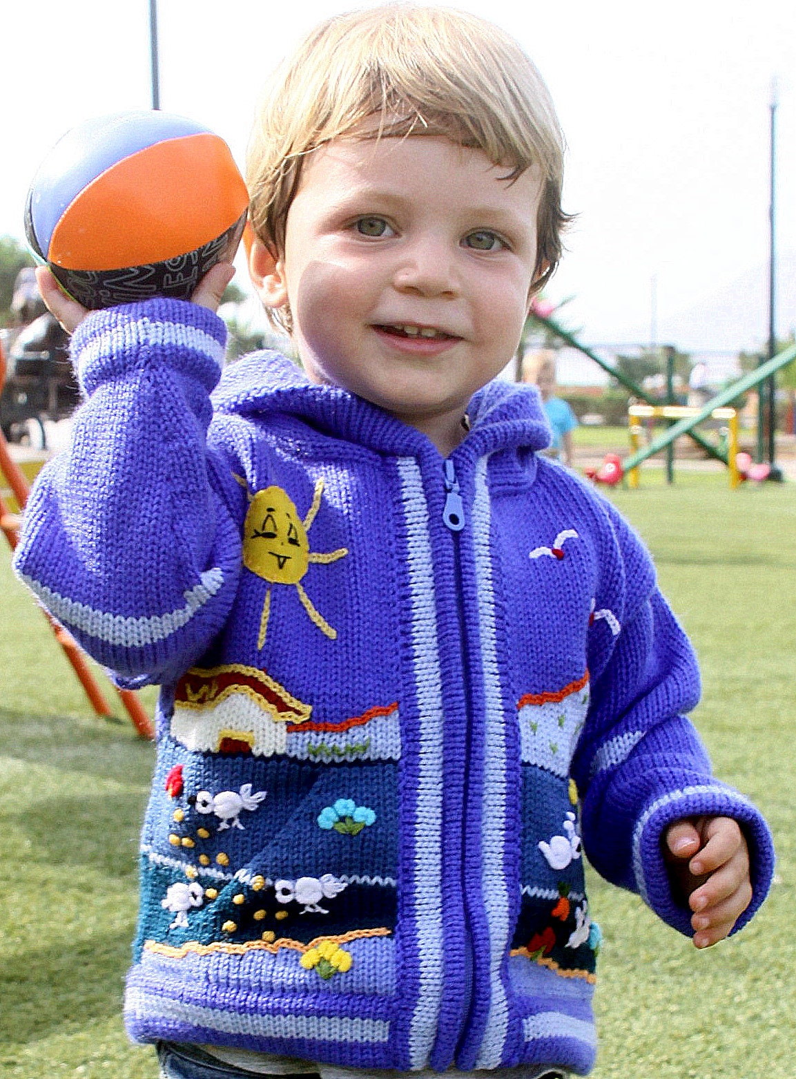 Periwinkle Blue Hand-Embroidered Fleece-Lined Kids Cardigan, photo 2