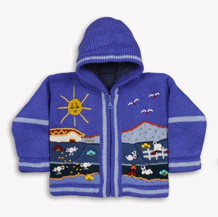 Periwinkle Blue Hand-Embroidered Fleece-Lined Kids Cardigan