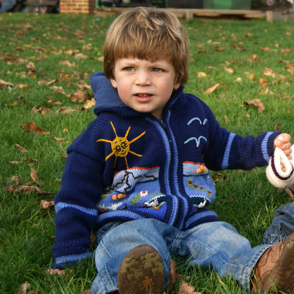Navy Pixie Hood Hand-Embroidered Kids Cardigan, photo 2