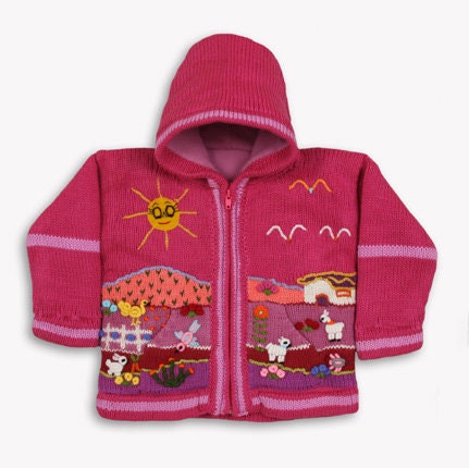 Raspberry Pink Hand-Embroidered Fleece-Lined Kids Cardigan