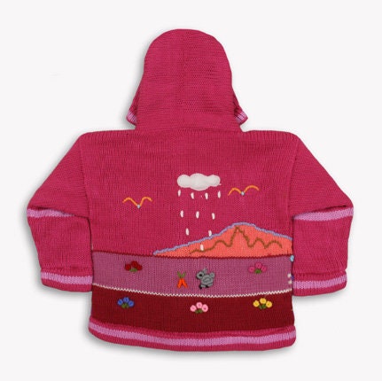 Raspberry Pink Hand-Embroidered Fleece-Lined Kids Cardigan, photo 2