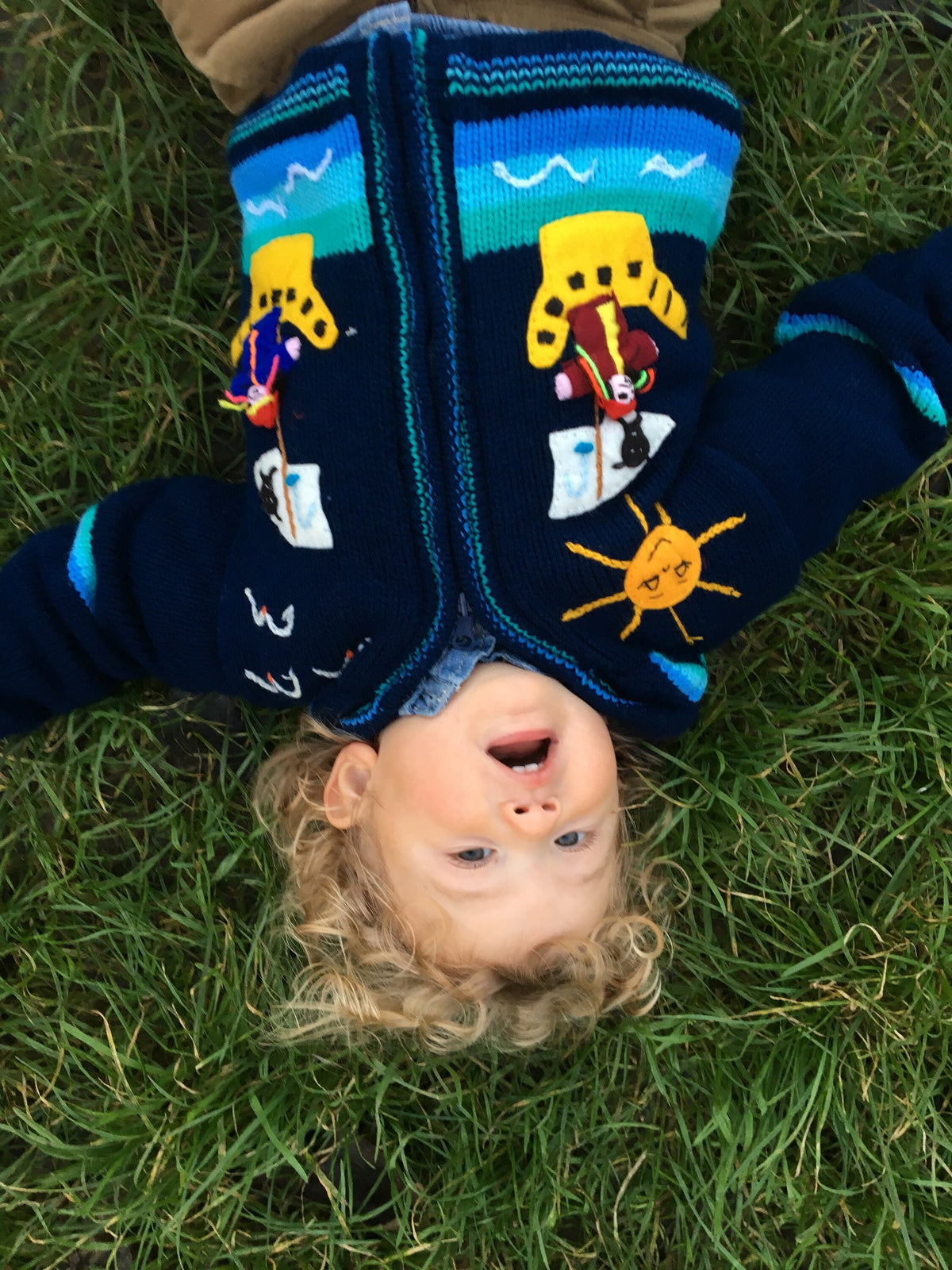 Navy Pirate Ship Hand-Embroidered Fleece-Lined Kids Cardigan, photo 5