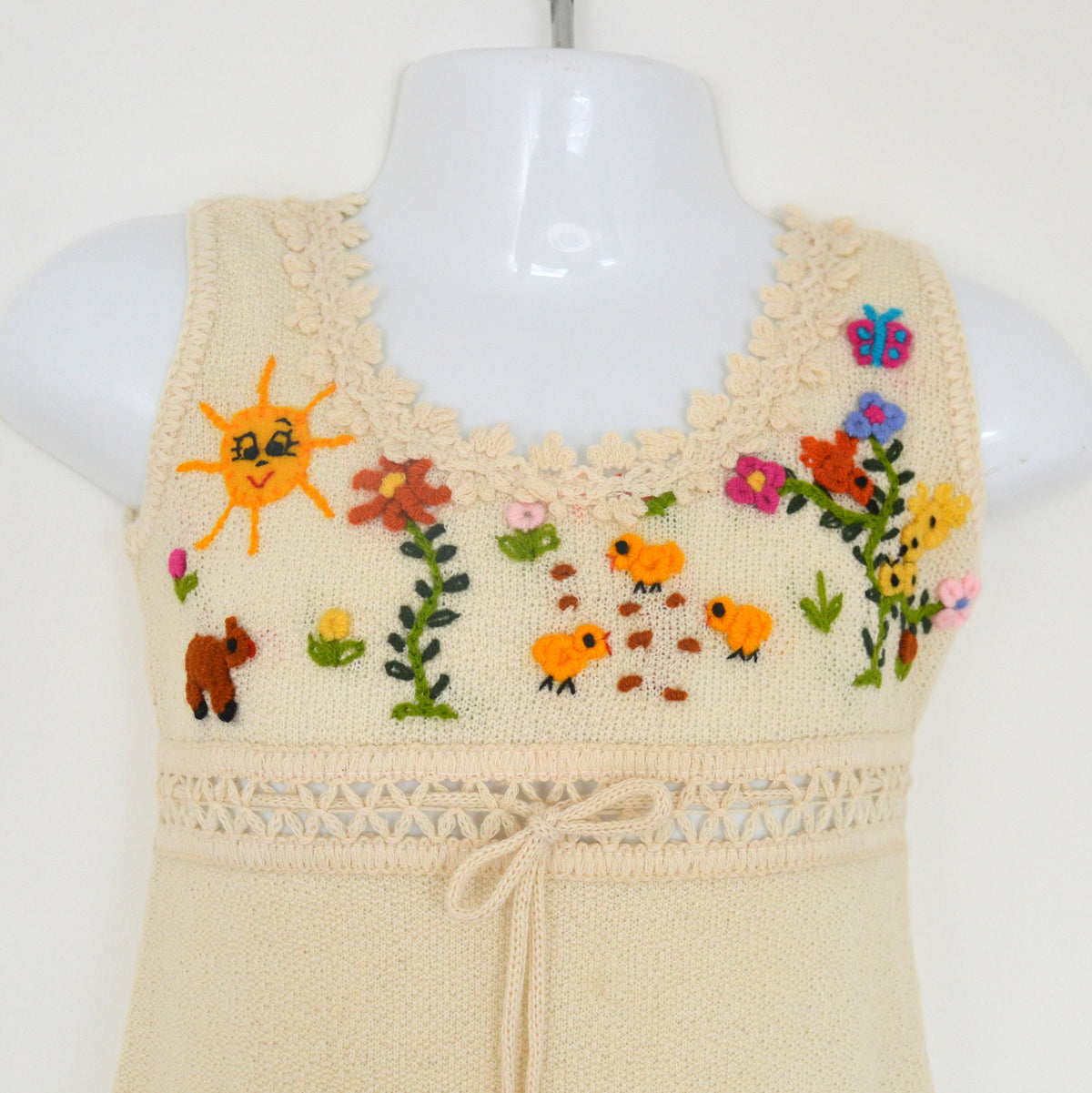 Cream Sleeveless Hand-Embroidered Cotton Summer Dress, photo 2