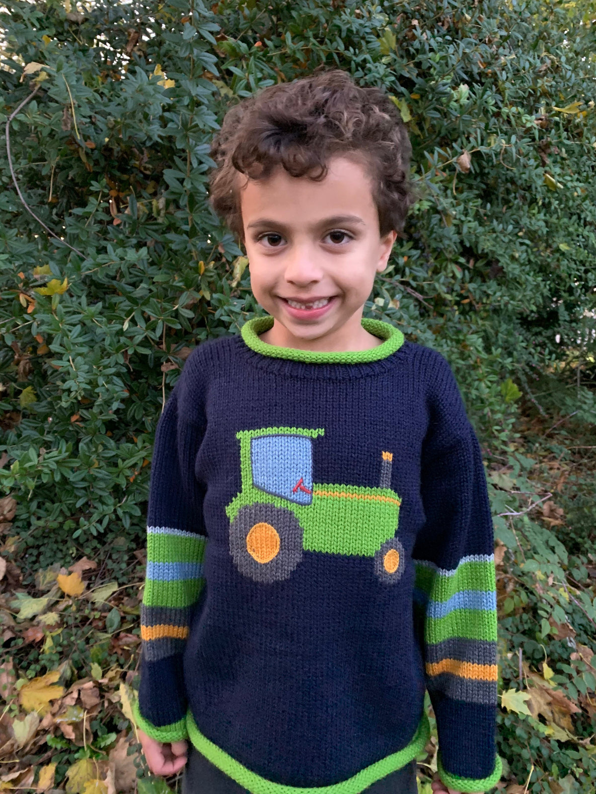 Navy Tractor Hand-Embroidered Alpaca Kids Jumper, photo 4