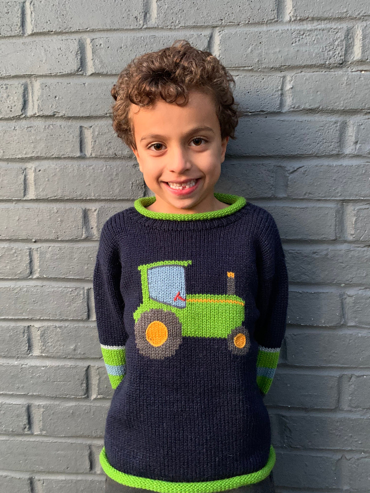 Navy Tractor Hand-Embroidered Alpaca Kids Jumper, photo 2
