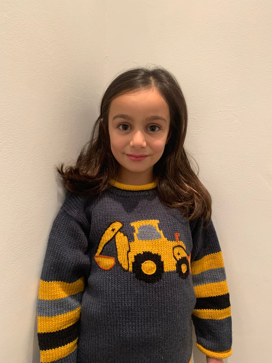Charcoal Grey Digger Hand-Embroidered Alpaca Kids Jumper