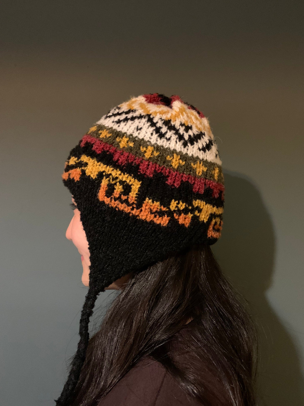 Rust Brown Peruvian Alpaca Chullo Hat with Ear Flaps, photo 2