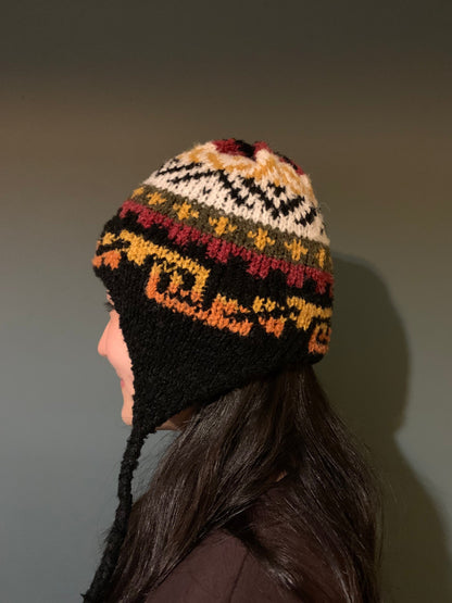 Rust Brown Peruvian Alpaca Chullo Hat with Ear Flaps, photo 2