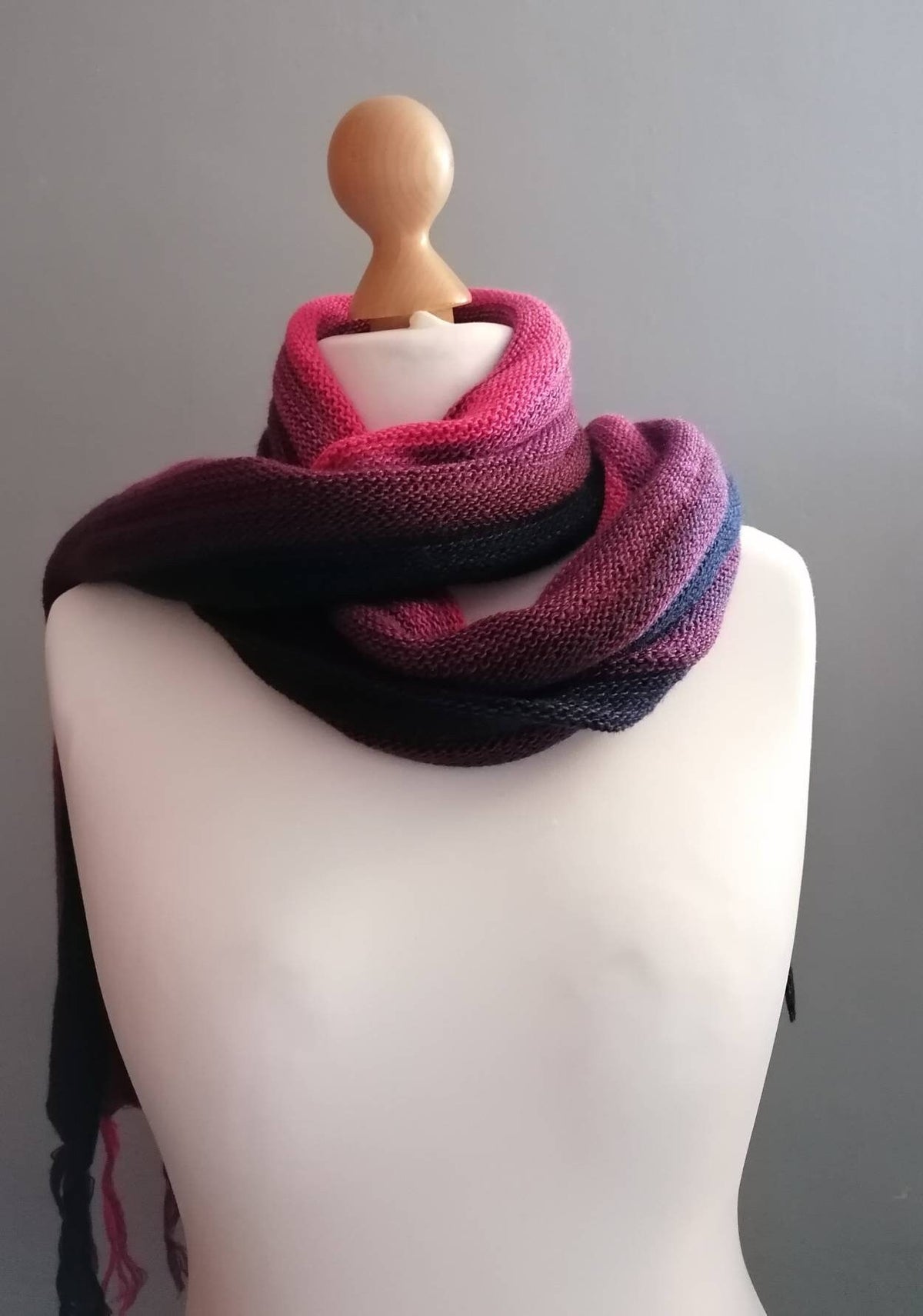 Pink & Red Ombre Stripe Alpaca Blend Scarf, photo 7