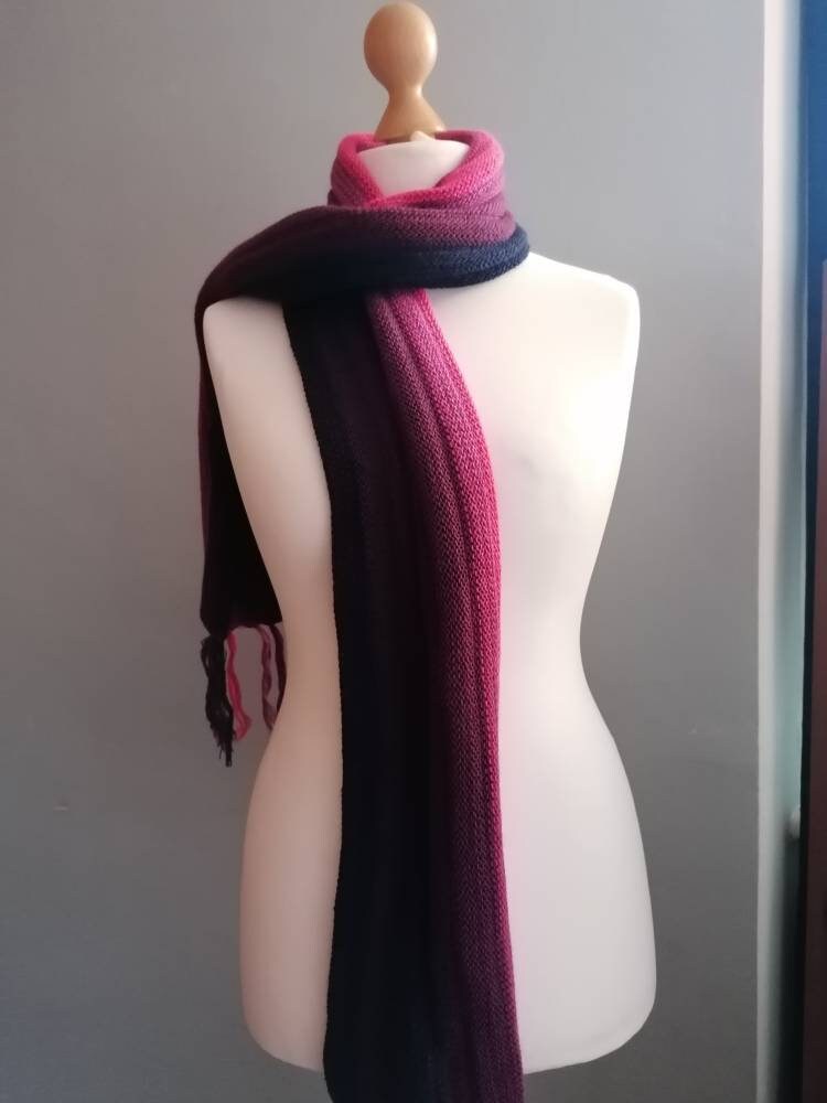 Pink & Red Ombre Stripe Alpaca Blend Scarf, photo 8
