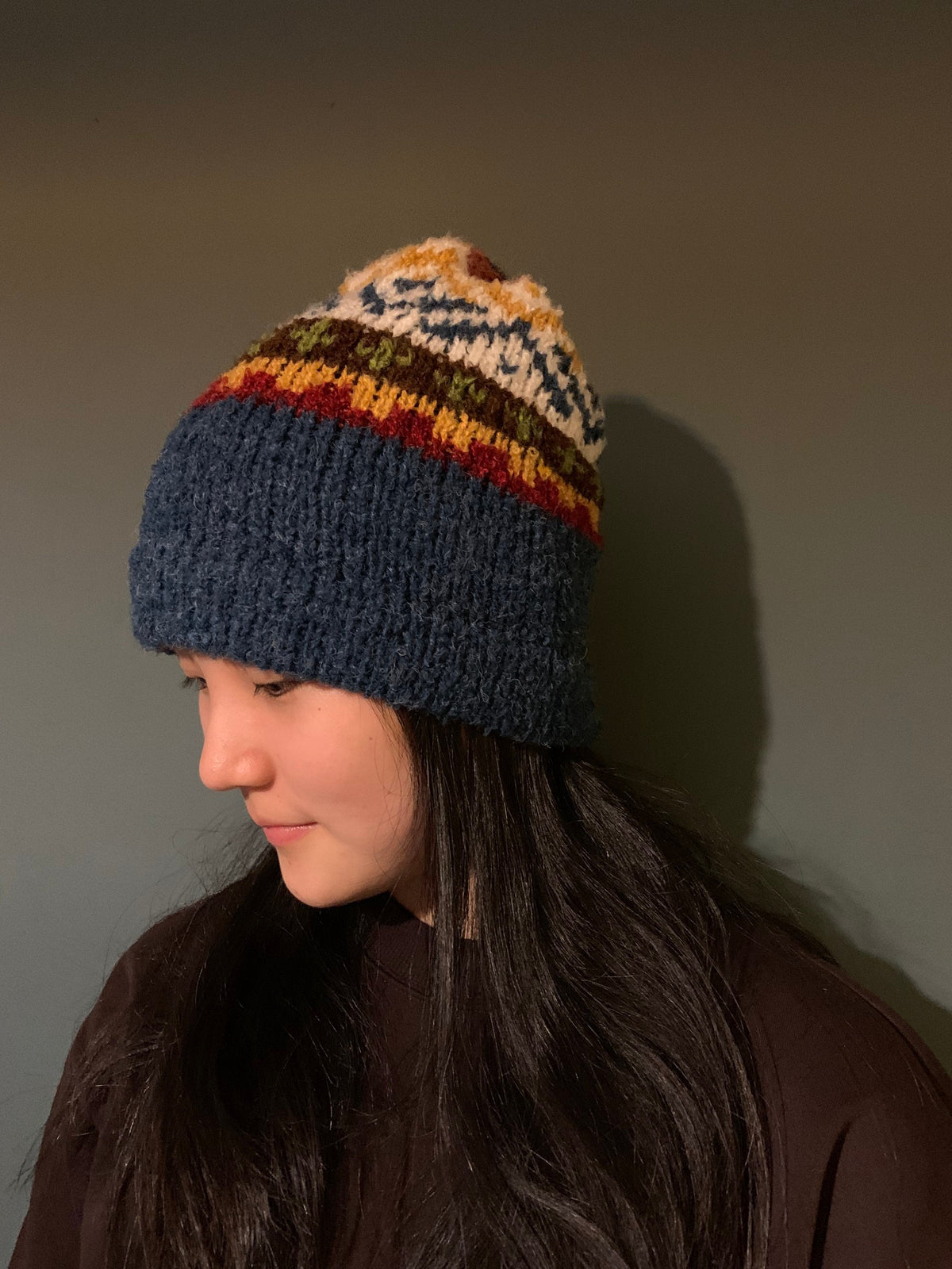 Navy Fair Isle Alpaca Slouch Beanie, photo 2