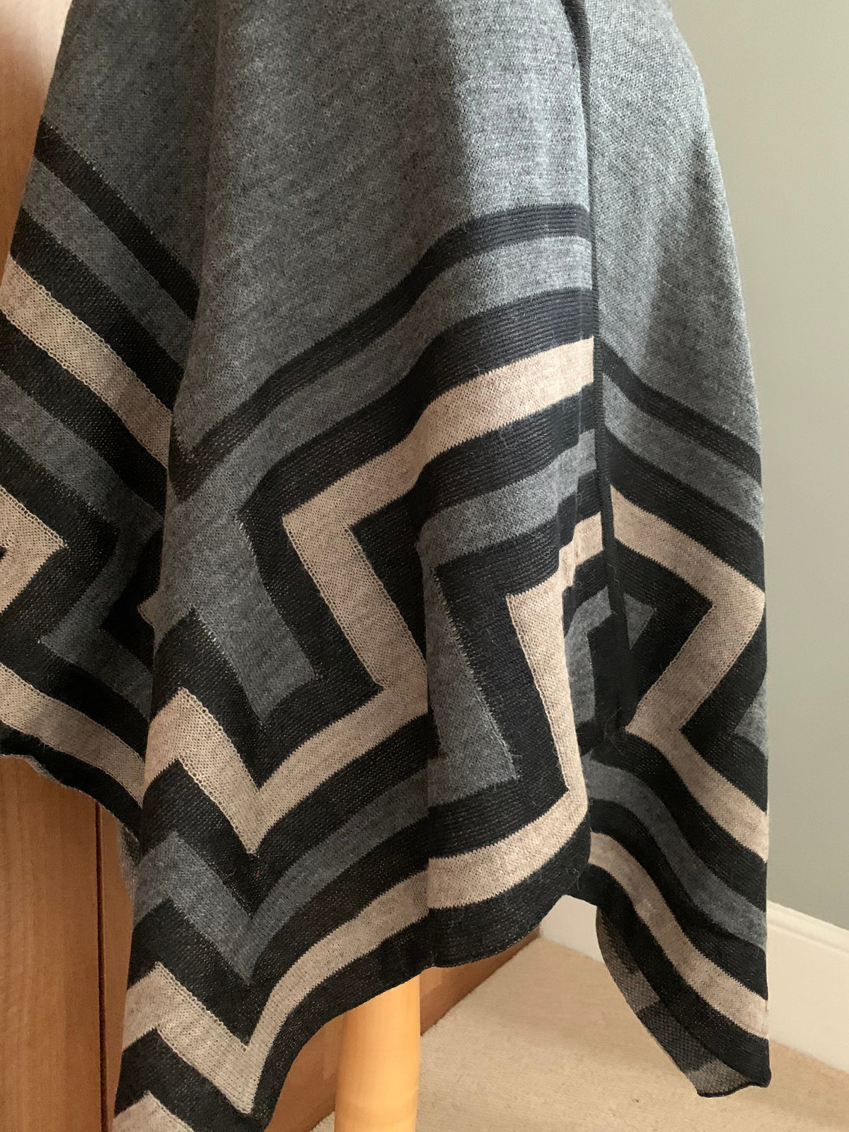 Grey & Beige Geometric Baby Alpaca Ruana Wrap, photo 6