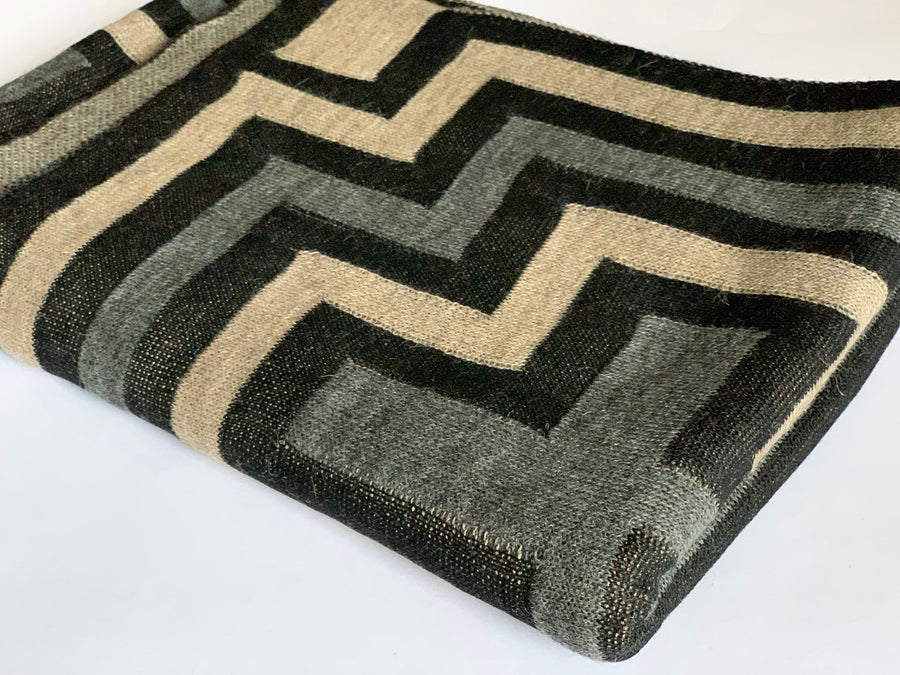 Grey & Beige Geometric Baby Alpaca Ruana Wrap