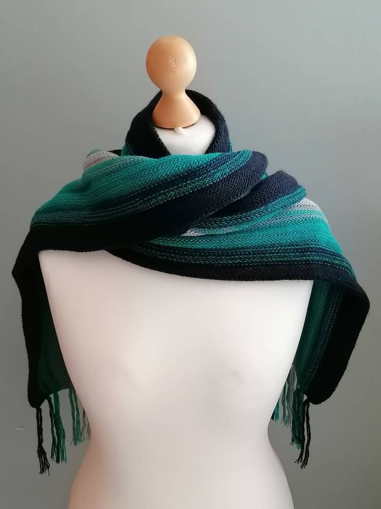 Blue Ombre Stripe Alpaca Blend Scarf, photo 7