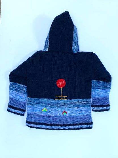 Navy & Sky Blue Train Appliqué Kids Cardigan, photo 4