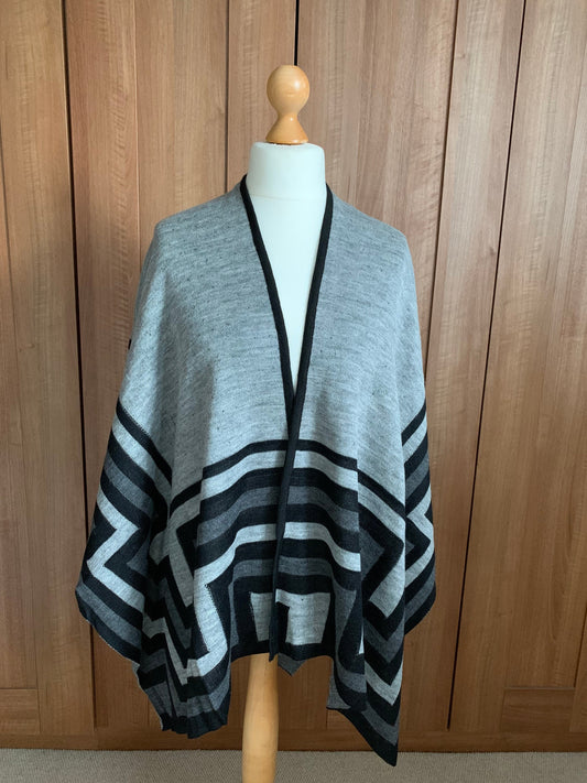 Grey & Black Geometric Baby Alpaca Ruana Wrap