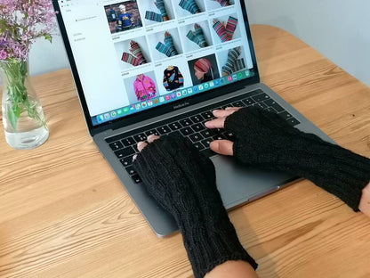 Black Cable Knit Alpaca Fingerless Gloves, photo 5