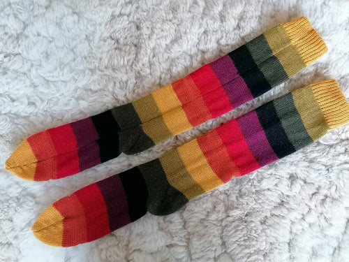 Rainbow Striped Long Alpaca Wellie Socks