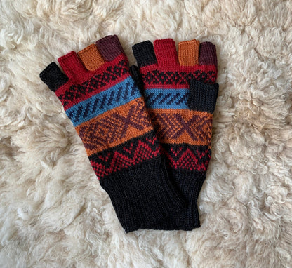 Multicolour Andean Fair Isle Alpaca Fingerless Gloves, photo 3