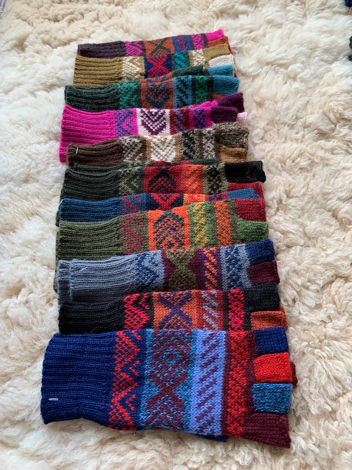 Multicolour Andean Fair Isle Half-Finger Alpaca Gloves, photo 2