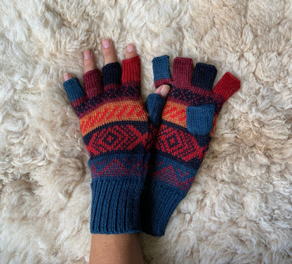 Multicolour Andean Fair Isle Alpaca Fingerless Gloves, photo 2