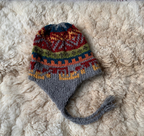 Grey Andean Stripe Alpaca Chullo Hat