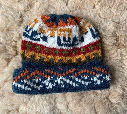 Denim Blue Fair Isle Alpaca Slouch Beanie