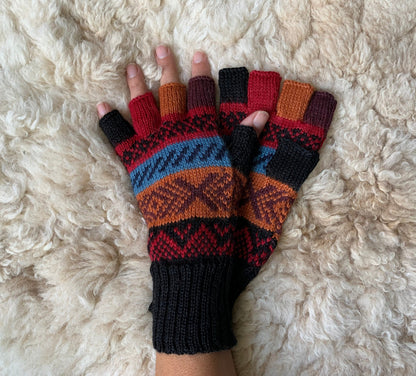 Multicolour Andean Fair Isle Alpaca Fingerless Gloves, photo 4