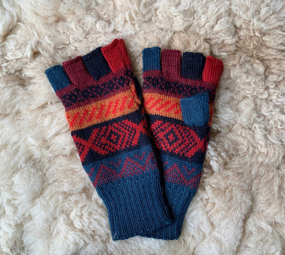 Multicolour Andean Fair Isle Alpaca Fingerless Gloves