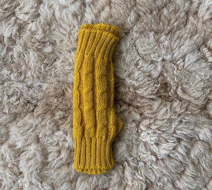 Mustard Cable Knit Alpaca Fingerless Gloves
