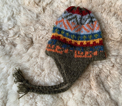 Olive Andean Stripe Alpaca Chullo Hat