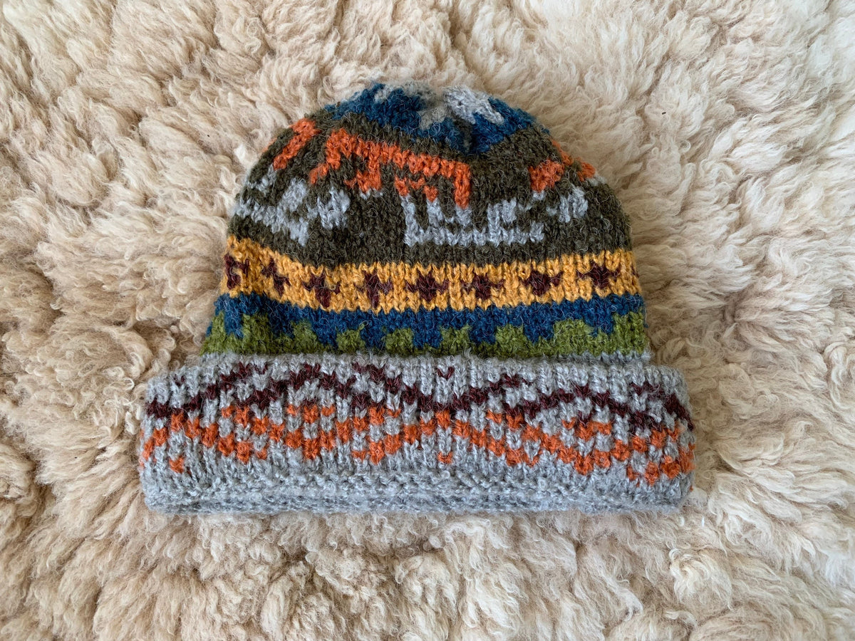 Light Grey Fair Isle Alpaca Slouch Beanie