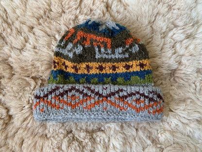 Light Grey Fair Isle Alpaca Slouch Beanie