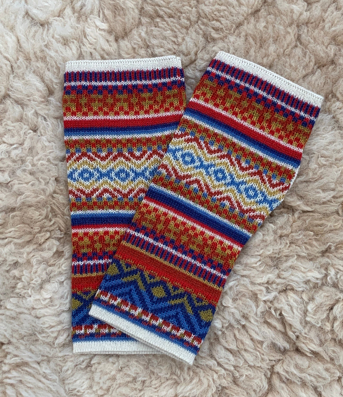 Red & Royal Blue Fair Isle Baby Alpaca Fingerless Gloves