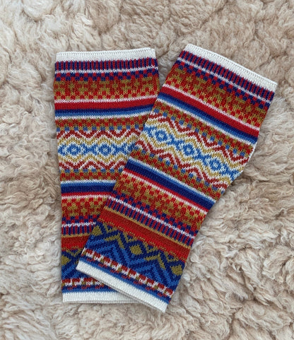 Red & Royal Blue Fair Isle Baby Alpaca Fingerless Gloves
