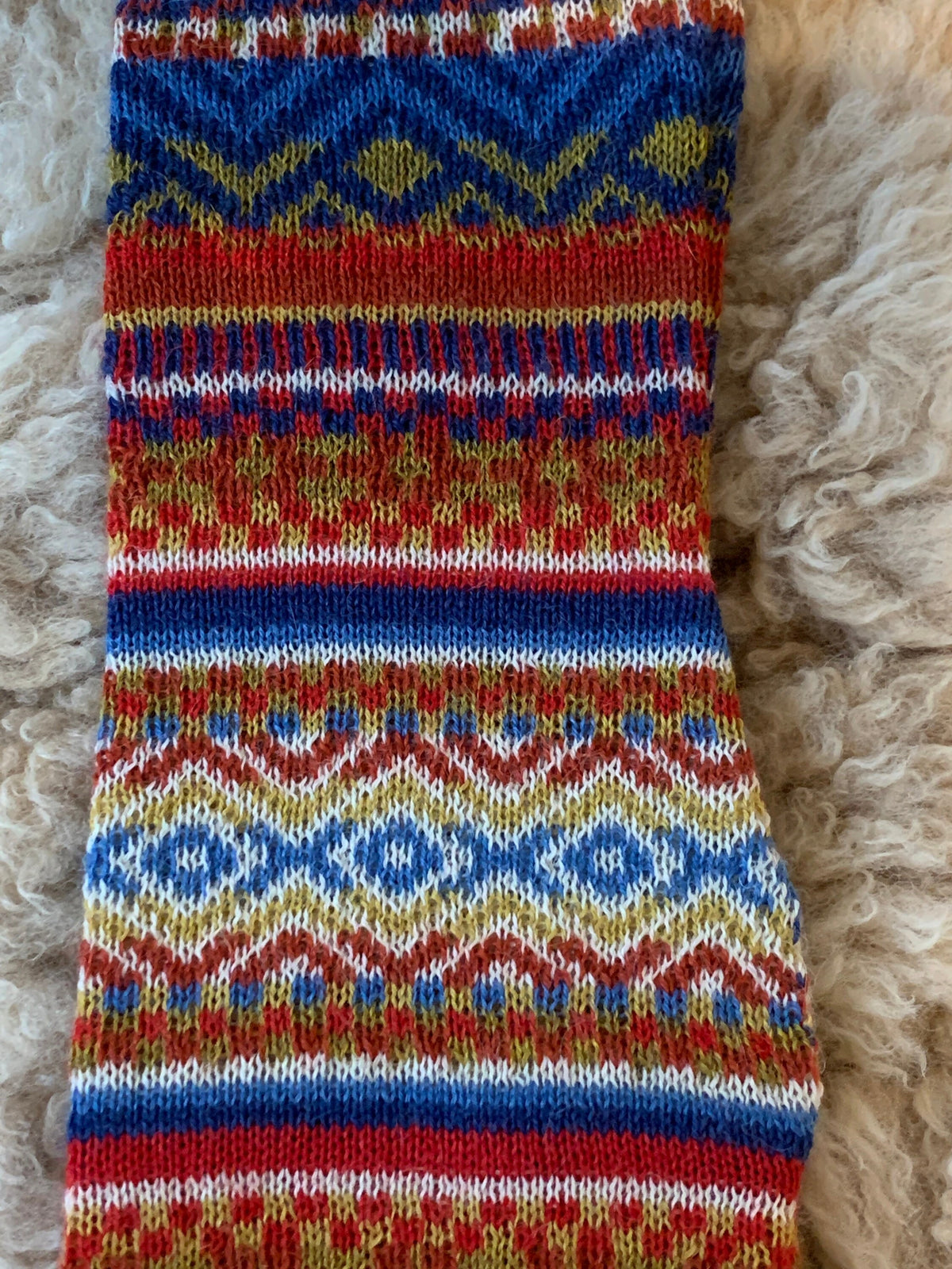 Red & Royal Blue Fair Isle Baby Alpaca Fingerless Gloves, photo 5