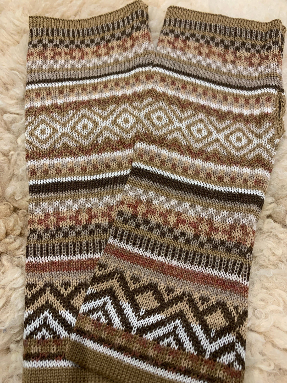 Camel & Cream Fair Isle Baby Alpaca Fingerless Gloves, photo 4