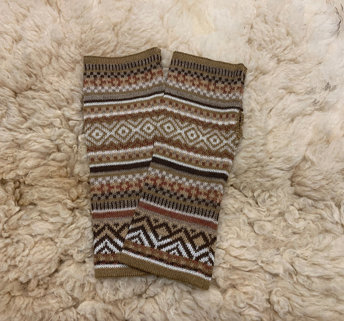 Camel & Cream Fair Isle Baby Alpaca Fingerless Gloves