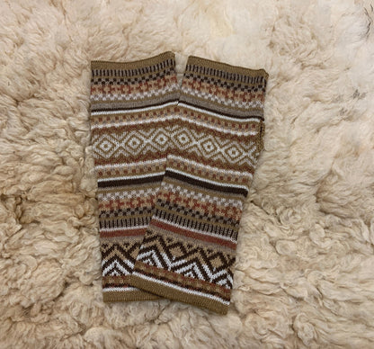 Camel & Cream Fair Isle Baby Alpaca Fingerless Gloves