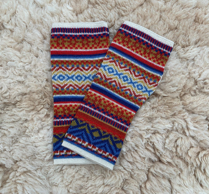 Red & Royal Blue Fair Isle Baby Alpaca Fingerless Gloves, photo 4