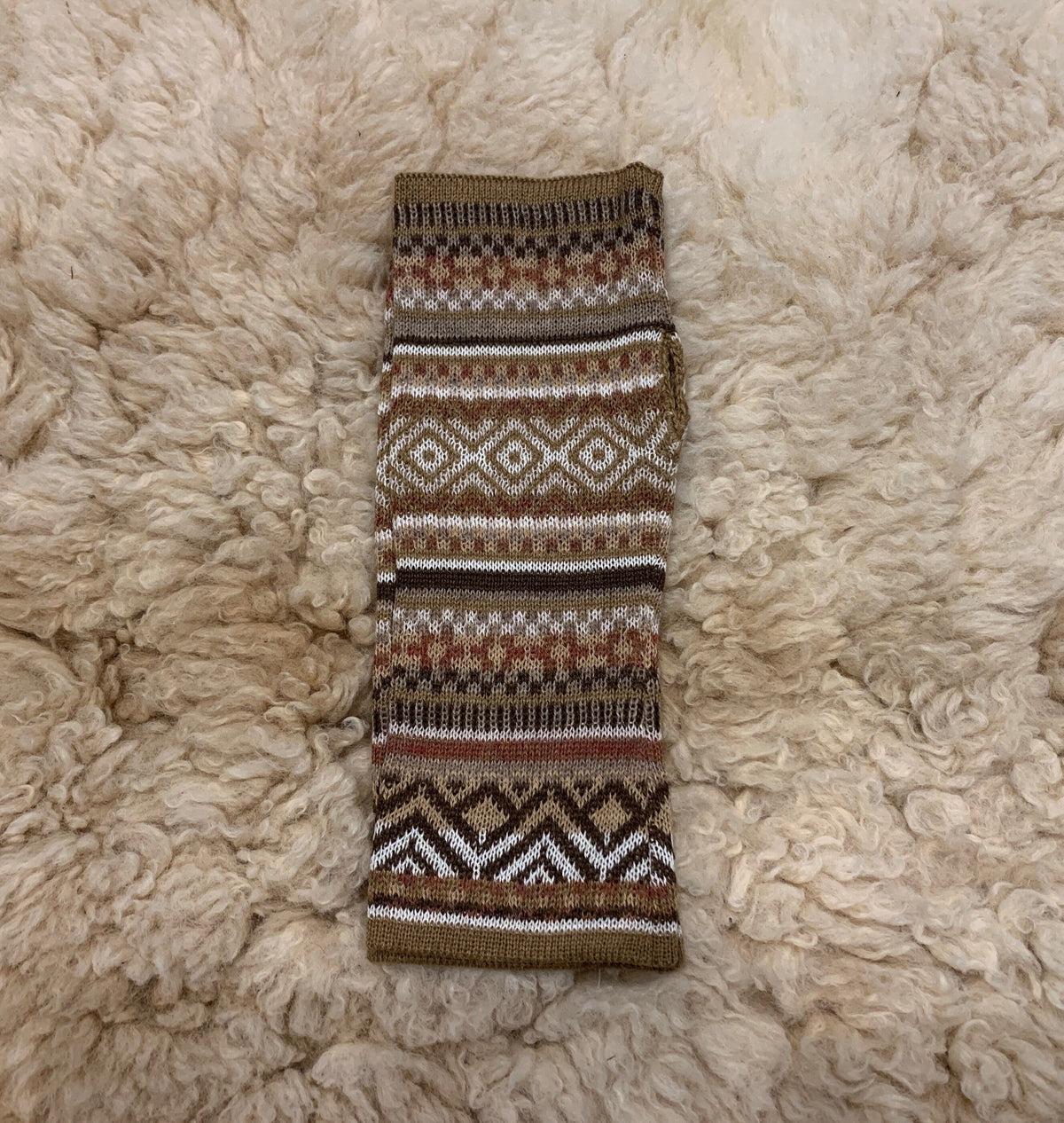 Camel & Cream Fair Isle Baby Alpaca Fingerless Gloves, photo 5