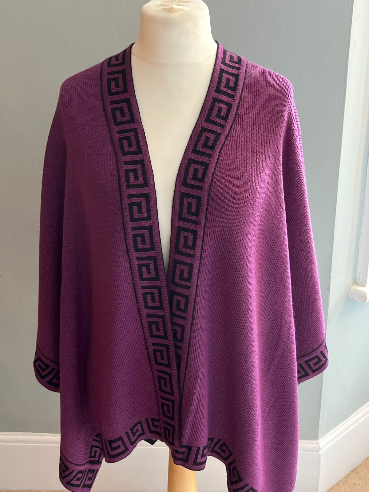 Purple Greek Key Alpaca Blend Ruana Wrap