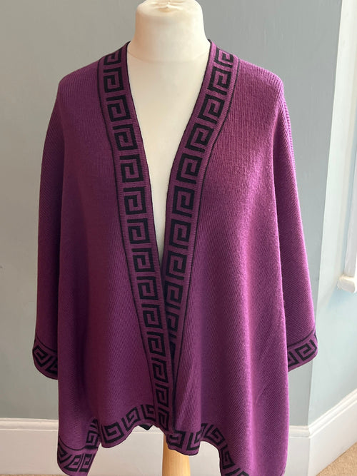 Purple Greek Key Alpaca Blend Ruana Wrap