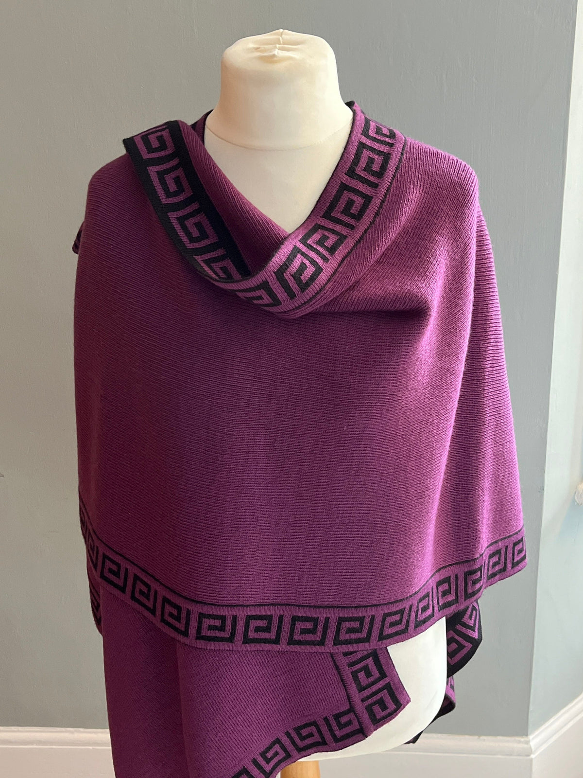 Purple Greek Key Alpaca Blend Ruana Wrap, photo 2