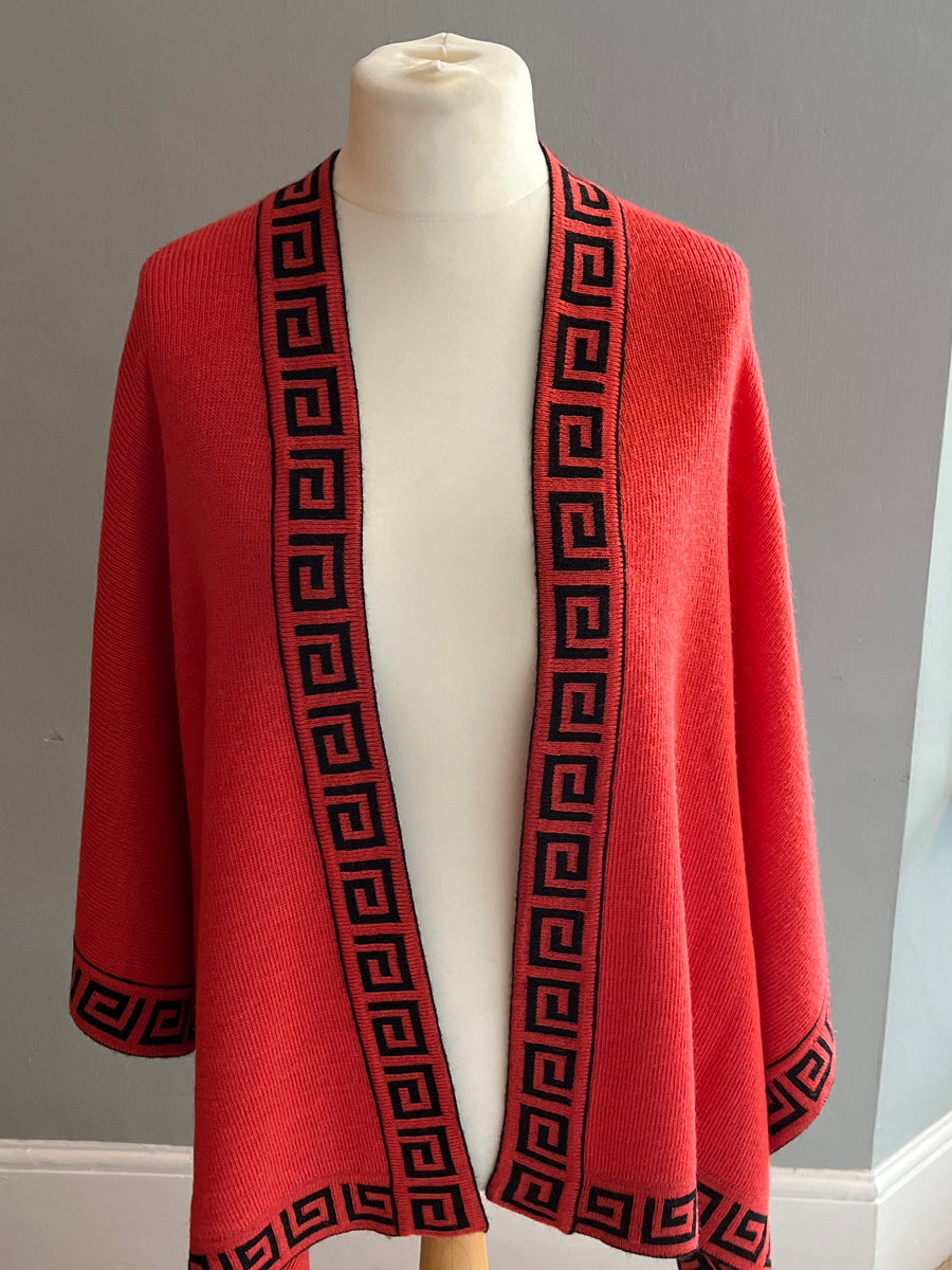 Coral Greek Key Alpaca Blend Ruana Wrap