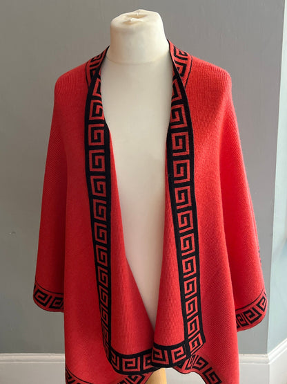 Coral Greek Key Alpaca Blend Ruana Wrap, photo 3