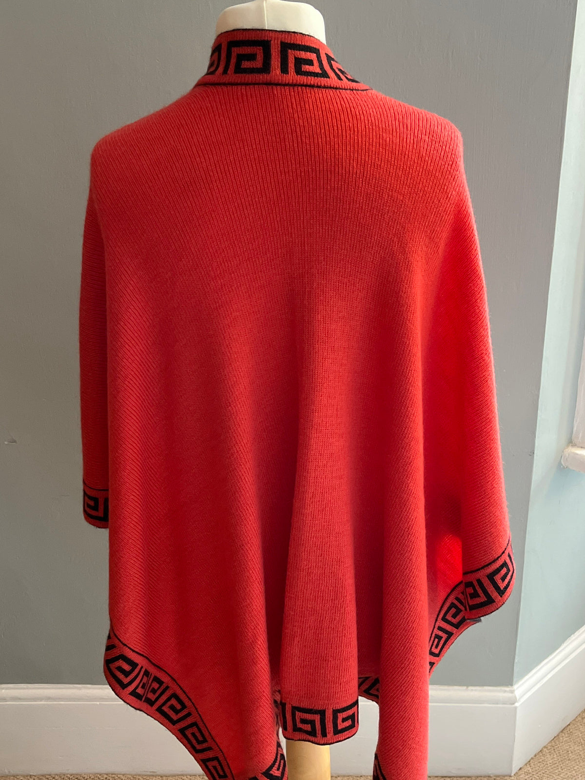 Coral Greek Key Alpaca Blend Ruana Wrap, photo 4